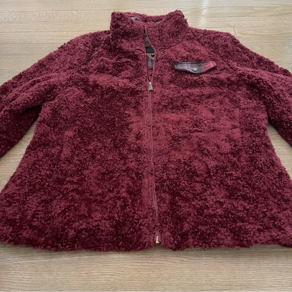 Pendleton Women’s Burgundy Sherpa Full Zip Mock Neck Sweater Jacket Size Large - Picture 4 of 14